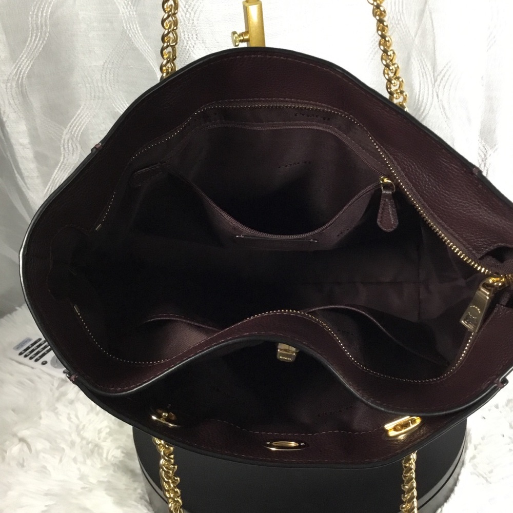 Coach Pebbled Leather Tote in Deep Burgundy with Gold Hardware - Picture 7 of 9